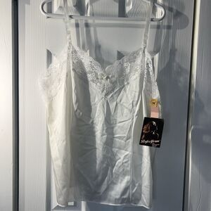 Perfectform White Satin Camisole Slip Top Size 44 Lace Trim Retro NWT